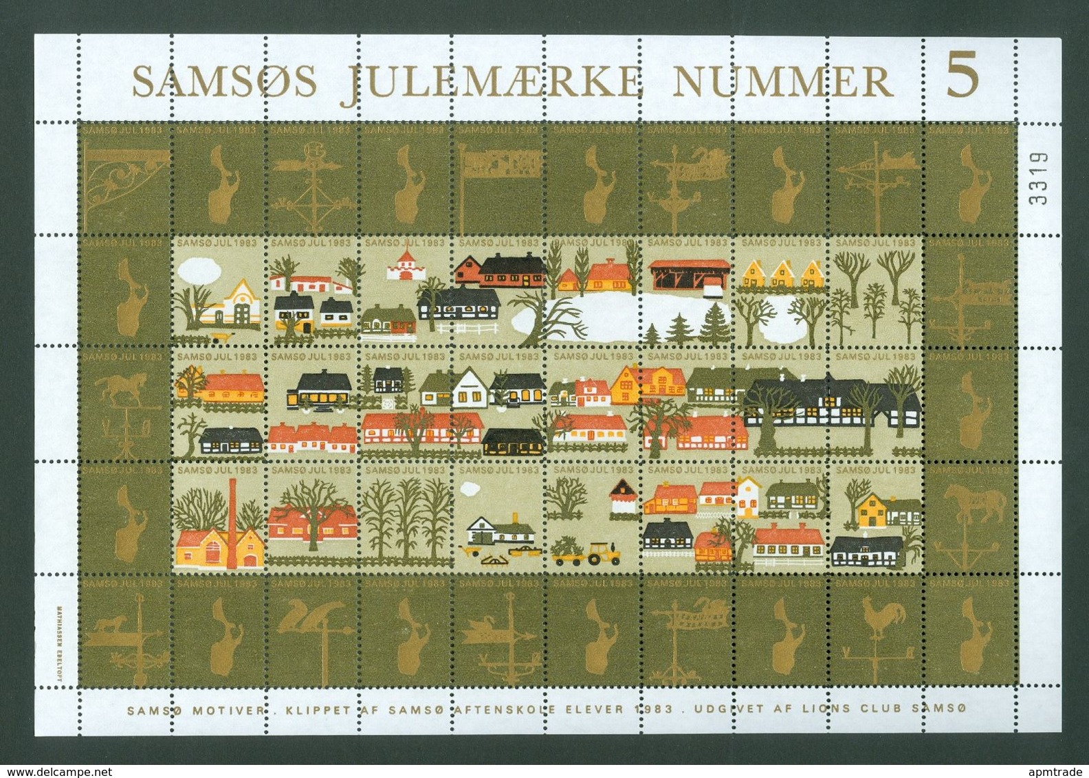 Denmark. Christmas Sheet Local Samso # 5 Lions Club 1983. Weather Vanes - Ganze Bögen