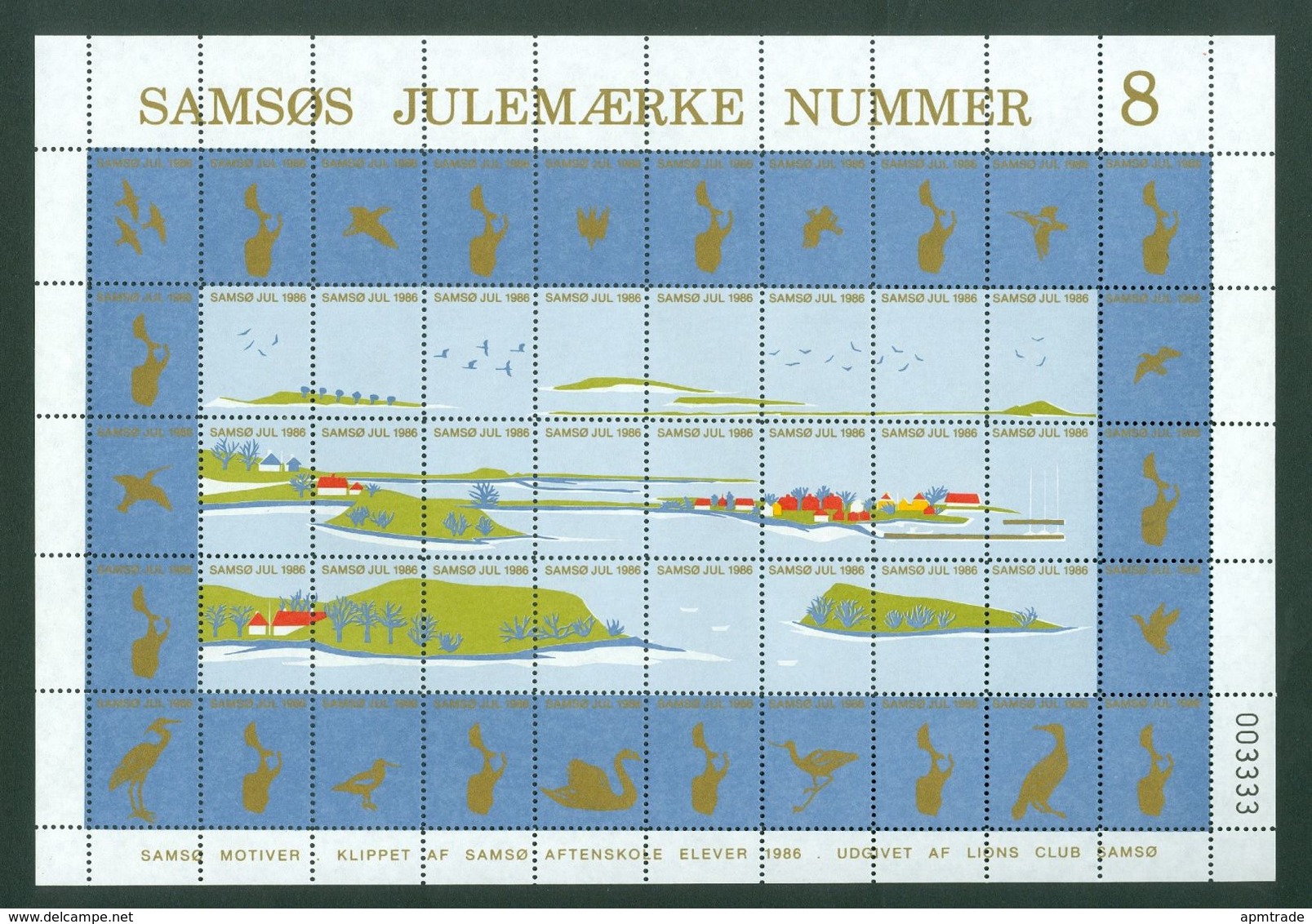 Denmark. Christmas Sheet Local Samso # 8 Lions Club 1986. Town: Langor - Ganze Bögen