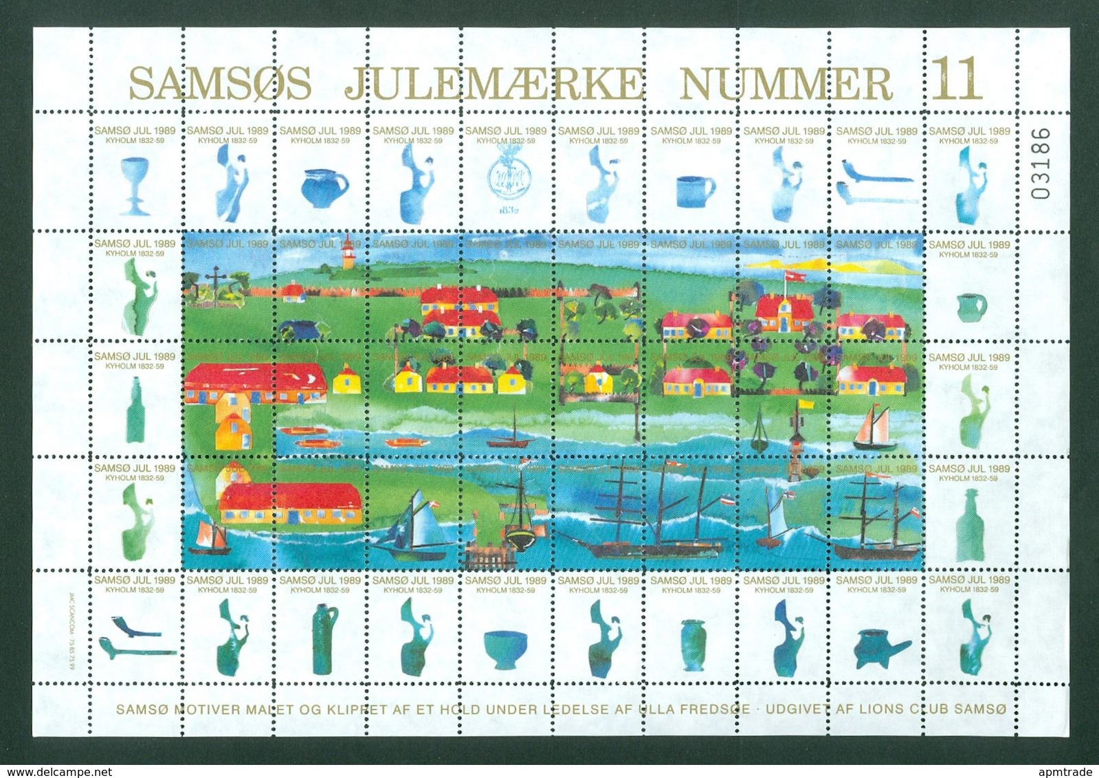 Denmark. Christmas Sheet Local Samso # 11 Lions Club 1989. Lighthouse,Sailship - Ganze Bögen