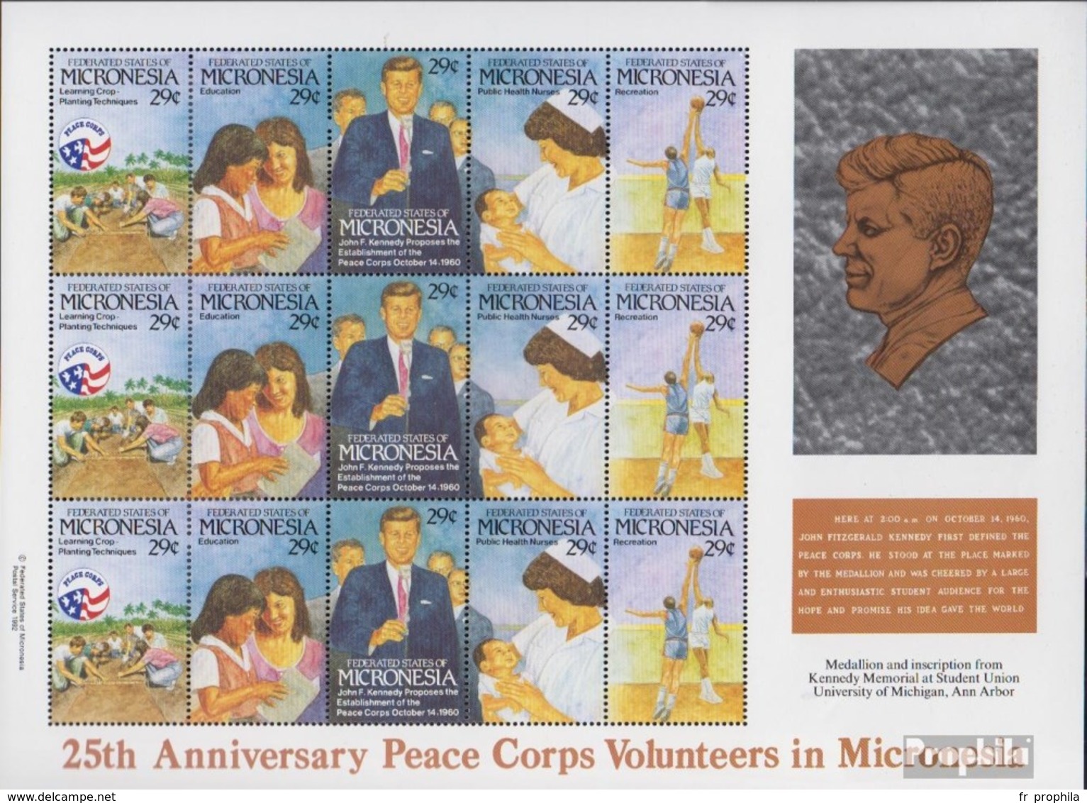 Mikronesien 254-258 Feuille Miniature (complète.Edition.) Neuf Avec Gomme Originale 1992 Us-Friedenskorps - Micronesia