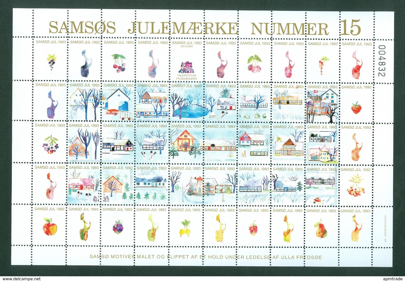 Denmark. Christmas Sheet Local Samso # 15. 1993. Town: Osterby. Fruit,Berries, - Ganze Bögen