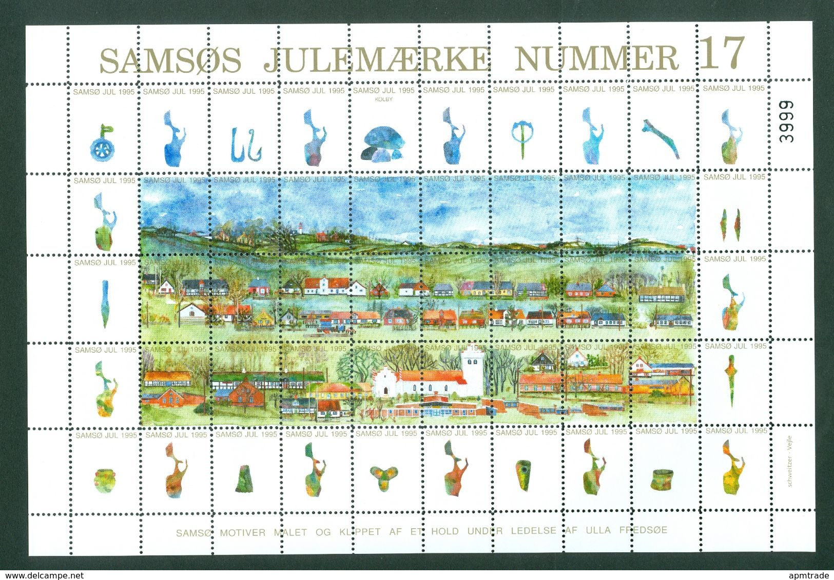 Denmark. Christmas Sheet Local Samso # 17. 1995. Church,Lighthouse,Farms. - Feuilles Complètes Et Multiples