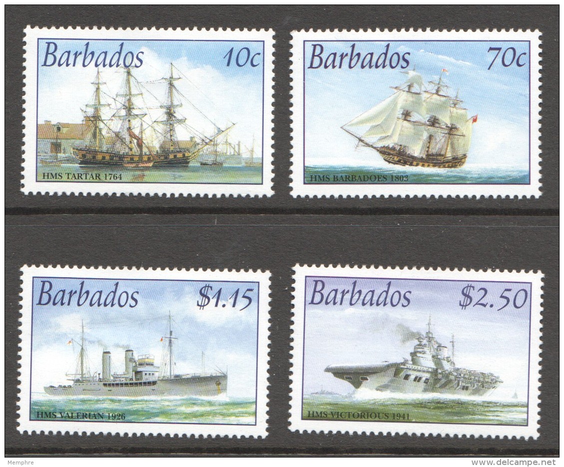 2003  Royal Navy Ships  1764 - 1941  Set Of 4 MM - MH - Barbados (1966-...)