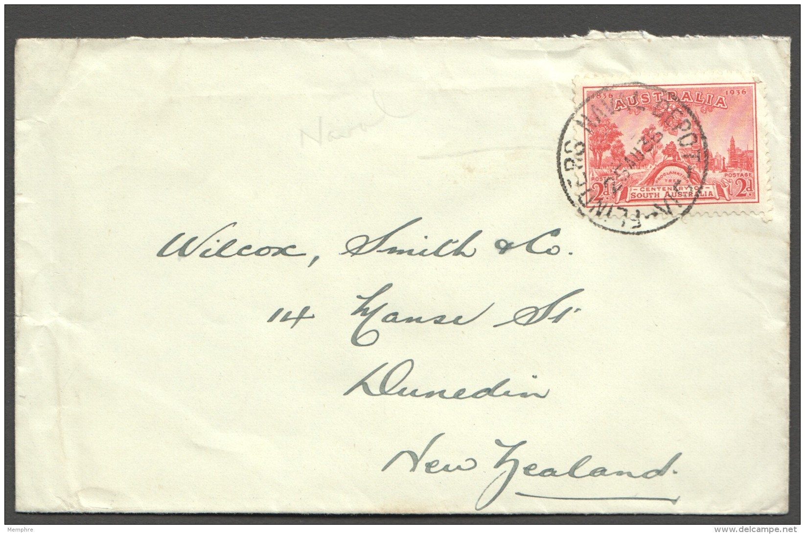 1936  Letter To NZ - South Australia Centenary 2d. Flinders Naval Depot  Cancel - Briefe U. Dokumente