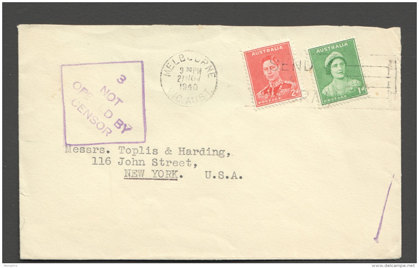 1940  Letter From Melbourne To USA  Early &laquo;3- Not Opened By Censor&raquo; - Lettres & Documents