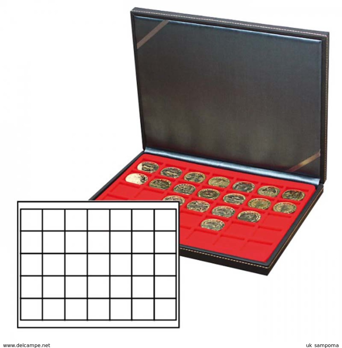 Lindner 2364-2135E NERA M Coin Case With A Light Red Insert With 35 Quare Compartments. Suitable For Coins Or Coin Capsu - Supplies And Equipment