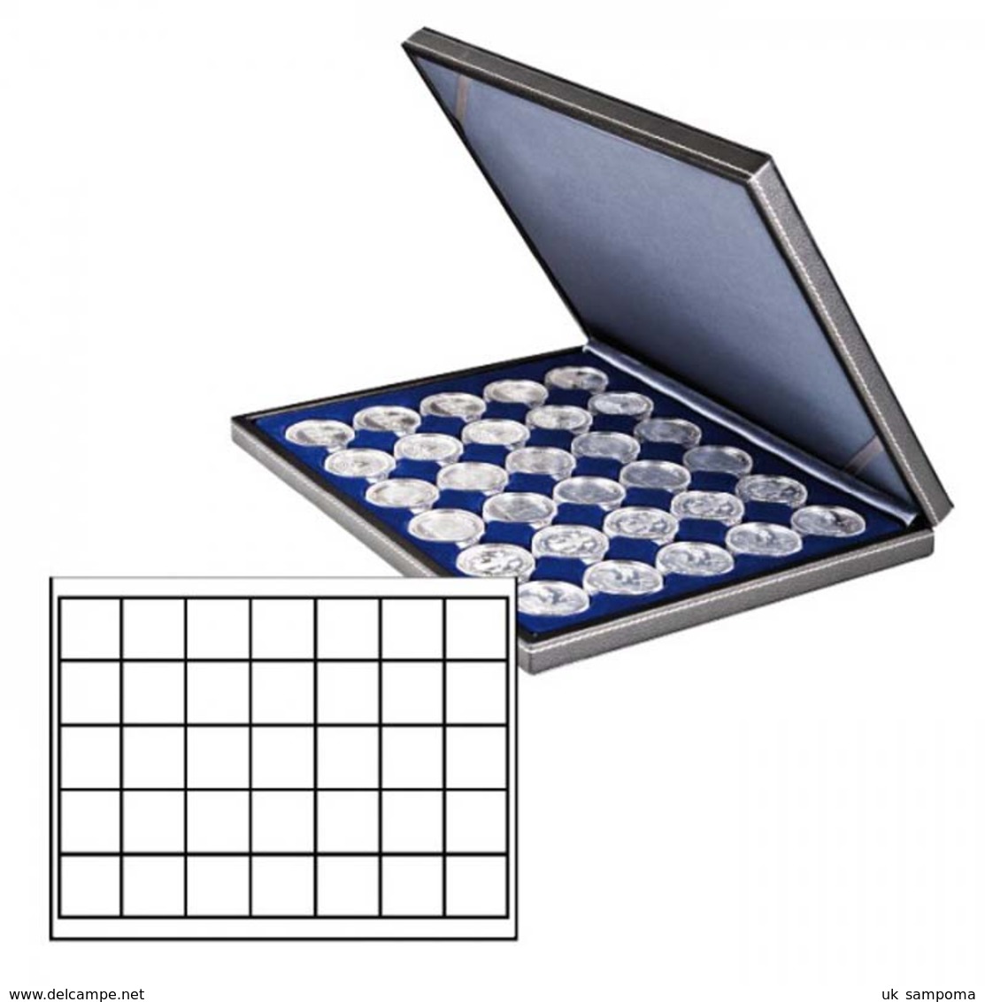 Lindner 2364-2135ME NERA M Coin Case With A Dark Blue Insert With 35 Quare Compartments. Suitable For Coins Or Coin Caps - Supplies And Equipment