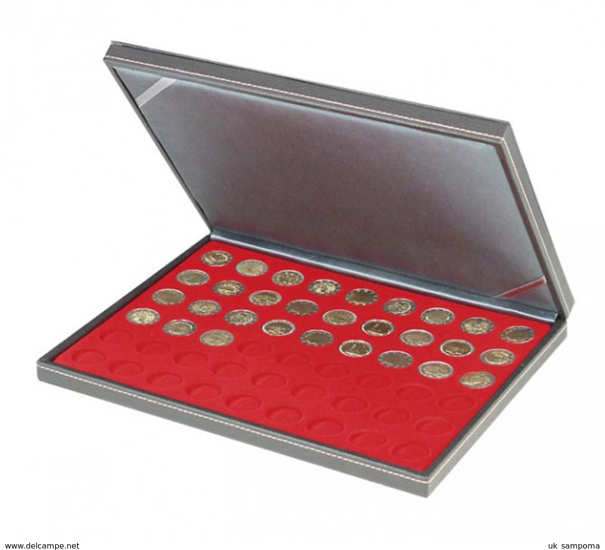 Lindner 2364-2154E NERA M Coin Case With A Light Red Insert With 54 Round Compartments. Suitable For Coins With Ø Of 25 - Supplies And Equipment