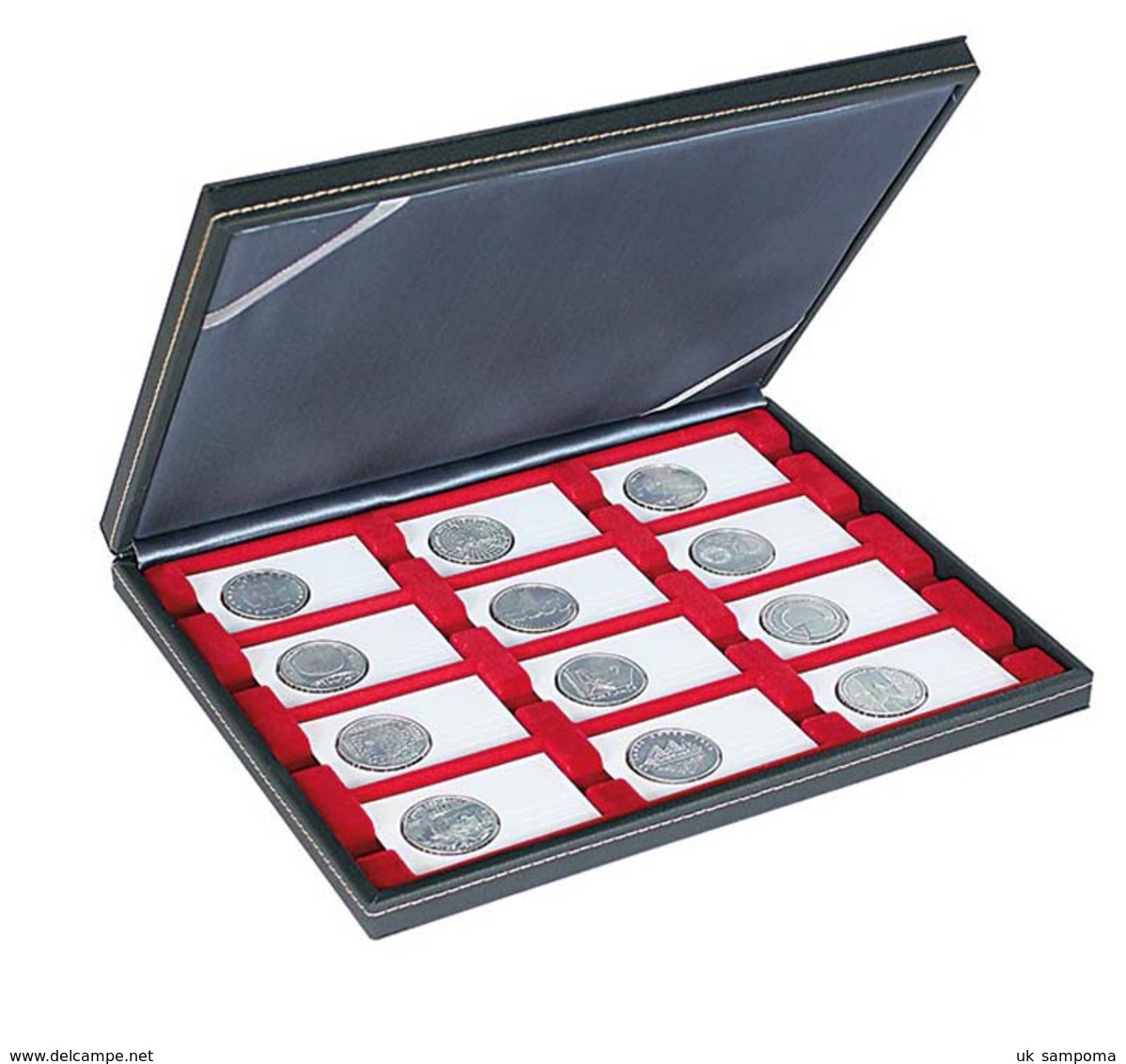 Lindner 2364-2170E Coin Case NERA M With Light Red Insert With 12 Rectangular Compartments For REBECK COIN L Coin Holder - Supplies And Equipment