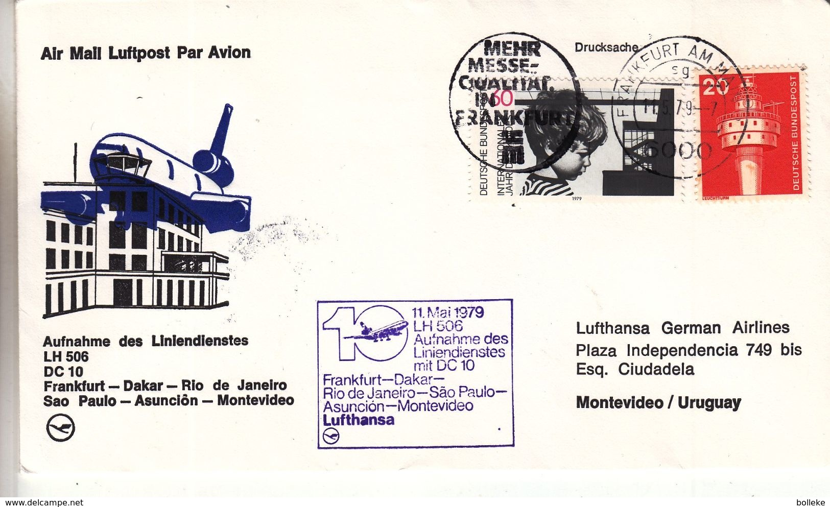 République Fédérale - Lettre De 1979 - 1er Vol Frankfurt Dakar Rio Sao Paulo Asuncion Montevideo - Briefe U. Dokumente