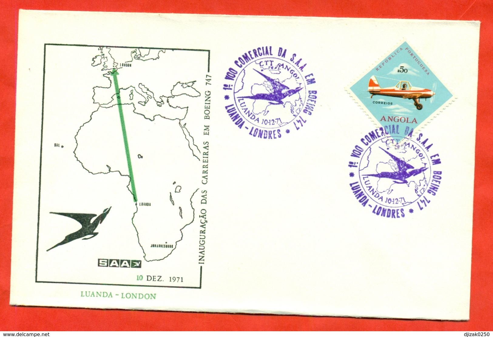 Angola 1971.Envelope With Special Blanking. The First Flight Is Luanda-London. - Covers & Documents