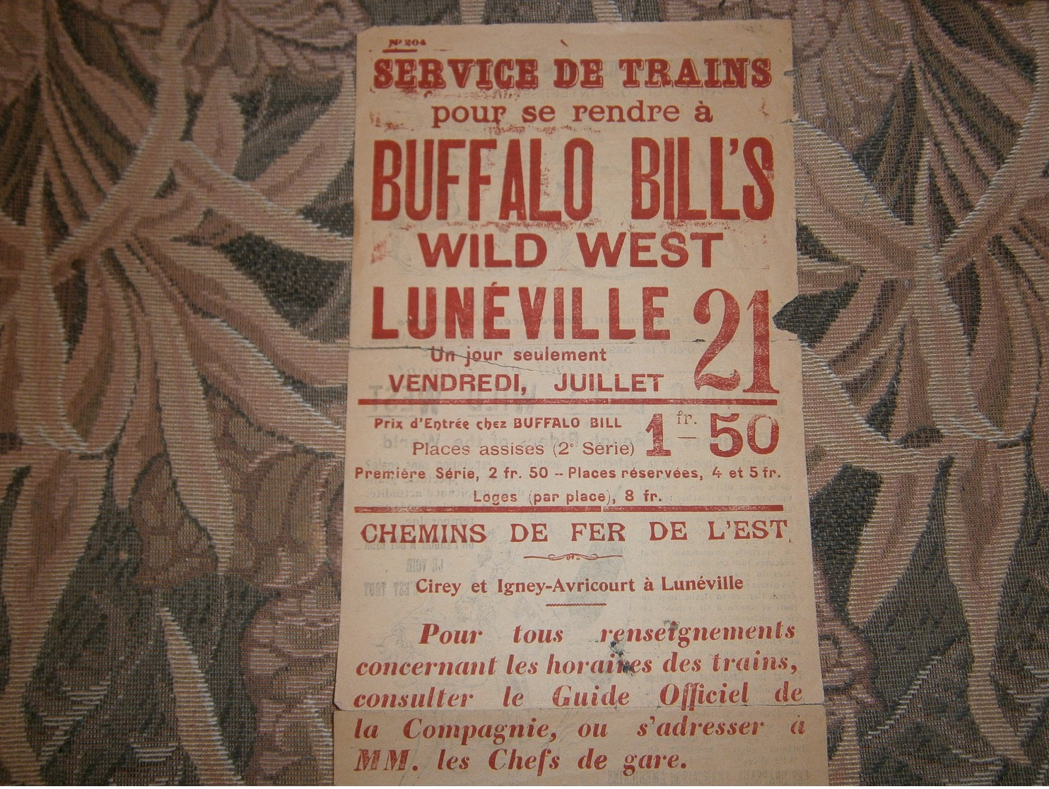 Original Prospectus Buffalo Bill's Wild West  / W. Cody Tournée France Lunéville 1905 - Programmes