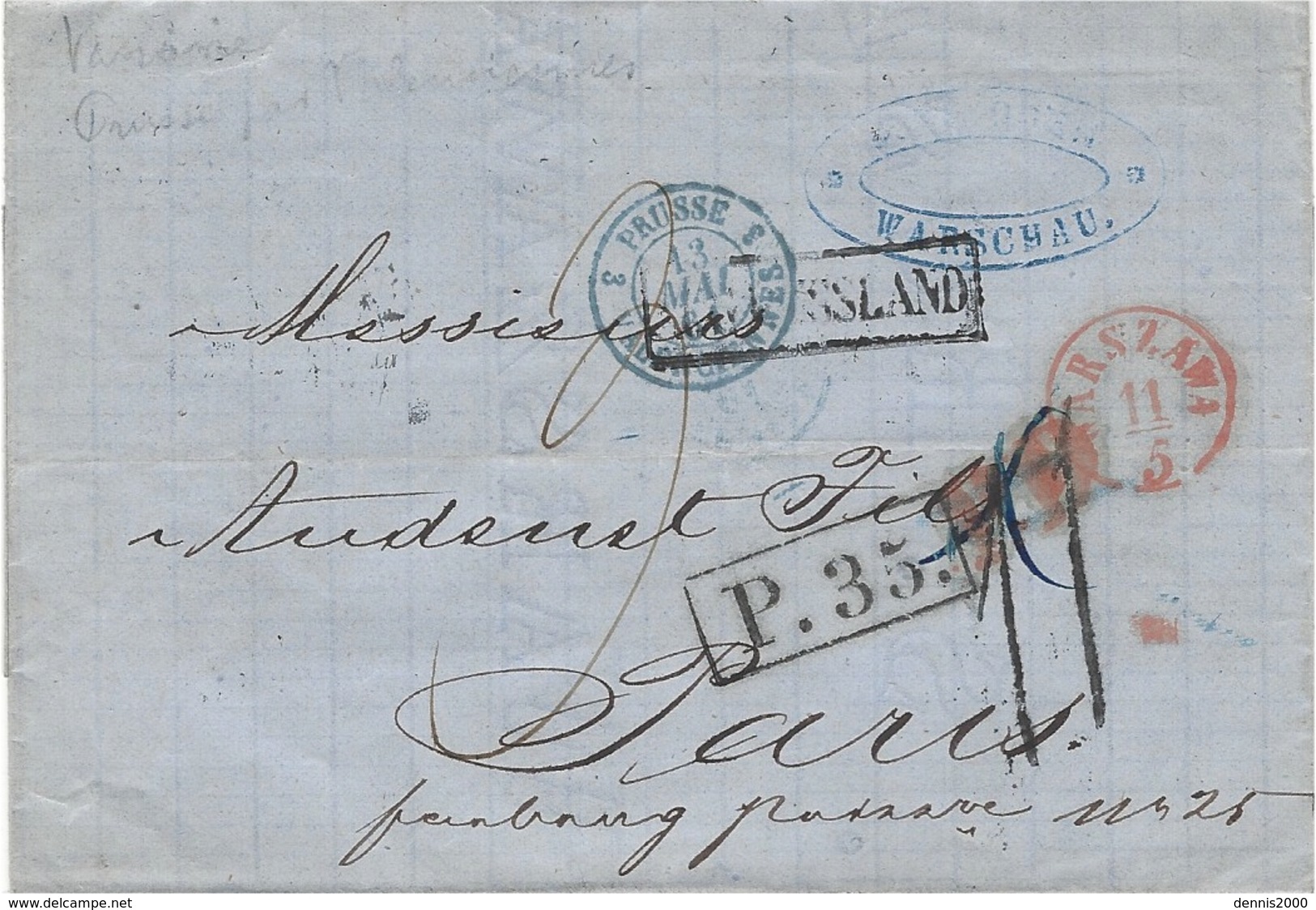 1861- Letter From WARSCHAU To Paris  - RUSSLAND Framed + P.35 Framed - Rating 11 D - ...-1860 Prephilately
