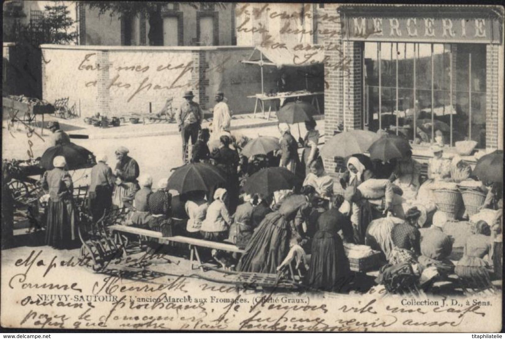 CPA Neuvy Sautour L'ancien Marché Aux Fromages Voyagée 1903 - Neuvy Sautour