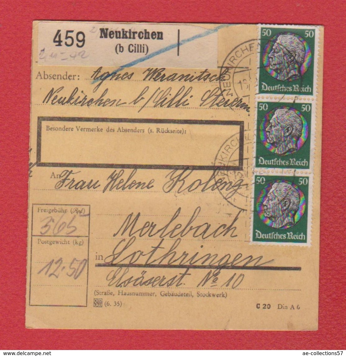 Allemagne  -- Colis Postal  -  Départ Neukirchen  -- 02/11/1942 - Lettres & Documents