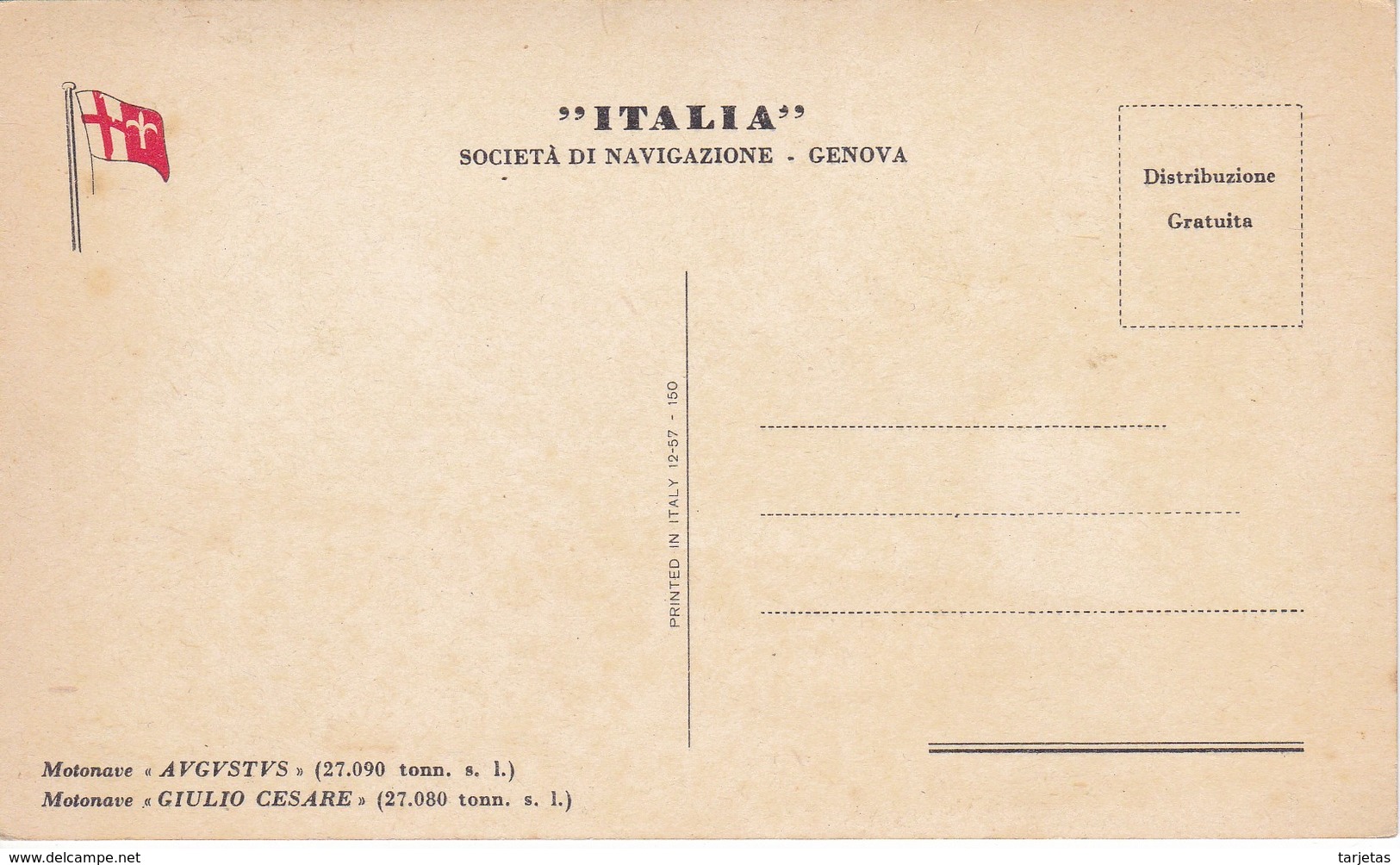 POSTAL DEL BARCO AUGUSTUS (BARCO-SHIP) SOCIETA NAVEGACIONE GENOVA - Comercio