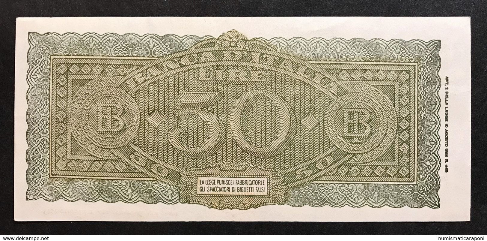 50 LIRE ITALIA TURRITA 10 12 1944 Q.spl OTTIMO BIGLIETTO  LOTTO 515 - 50 Lire