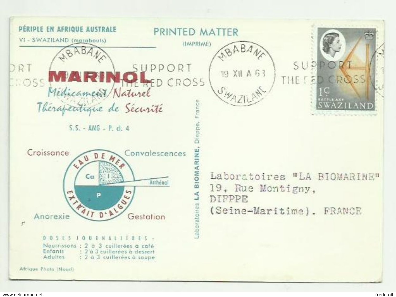 CP: PUBLICITAIRE MARINOL- SWAZILAND - 1963 - Swaziland (...-1967)