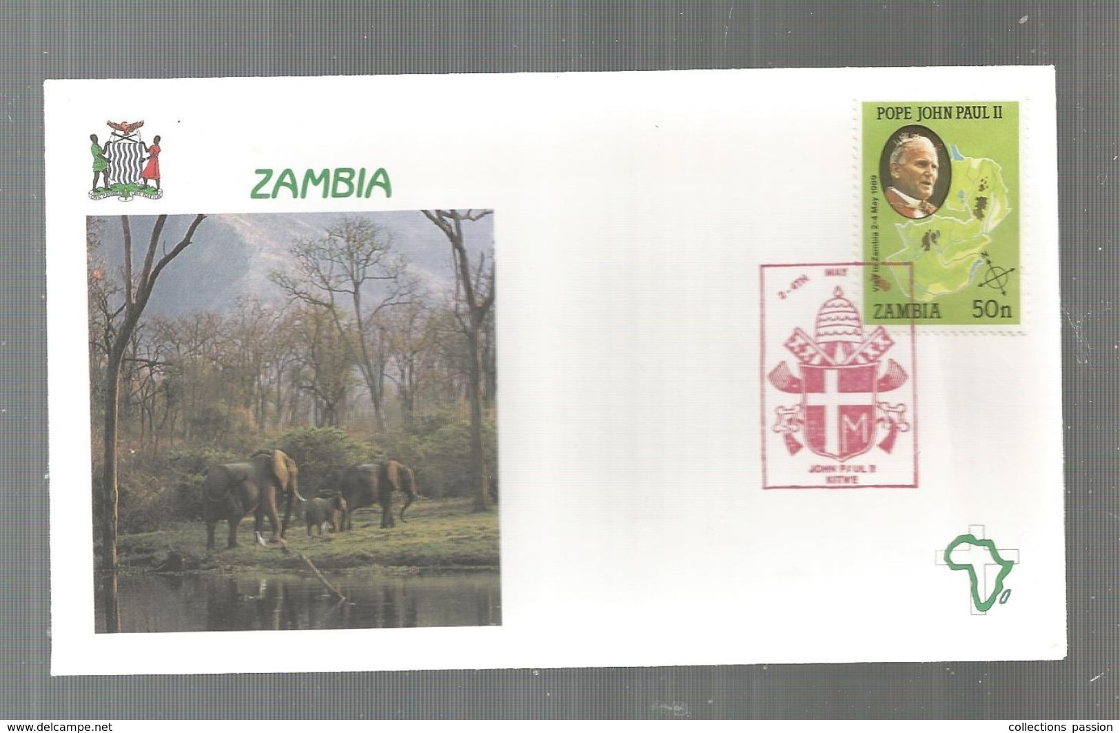 Premier Jour , FDC, Zambia , Zambie, John Paul II ,LUSAKA , 2/4-5-1989 - Zambia (1965-...)