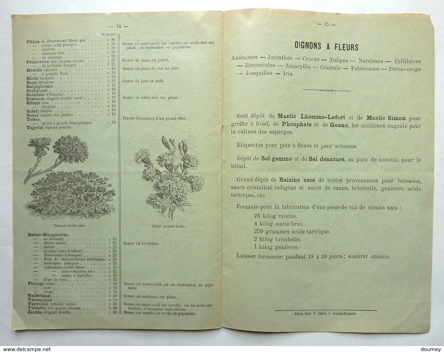 CATALOGUE "AU PORT DE MARSEILLE" DIJON - GRAINES POTAGÈRES , FORESTIÈRES & DE FLEURS - Werbung