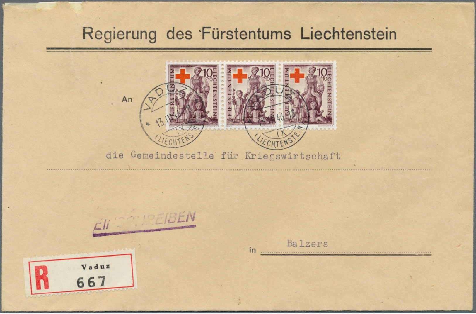 Beleg 1945, 3x 10, 4x 10 U.4x 20 Rp. Rotes Kreuz Auf 3 Portogerechten Bedarfsbriefen (Michel: 244(7),245(4)) - Altri & Non Classificati