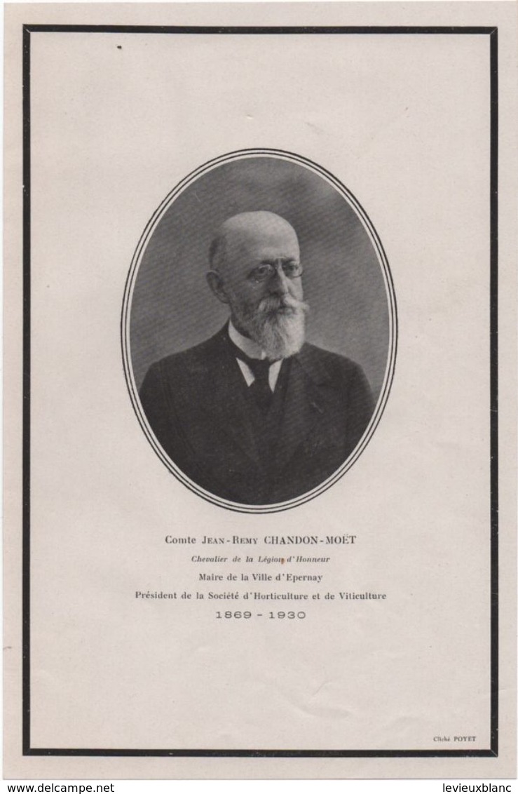 Carton De Remerciements Pour Condoléance / Comte Jean-Rémy CHANDON-MOËT/Champagne/Epernay/1930                    FPD113 - Obituary Notices