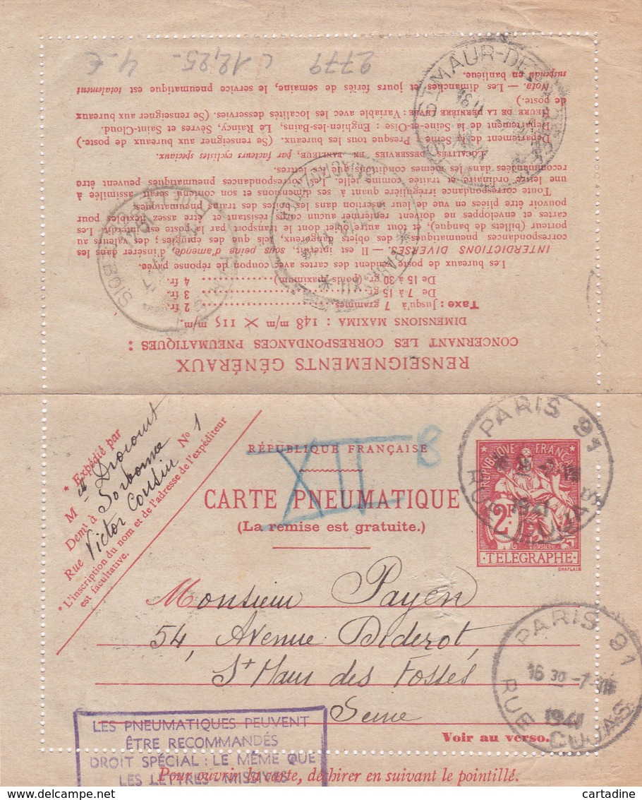 EP France - Carte Pneumatique - N° 2779 - 1941 - Pneumatiques