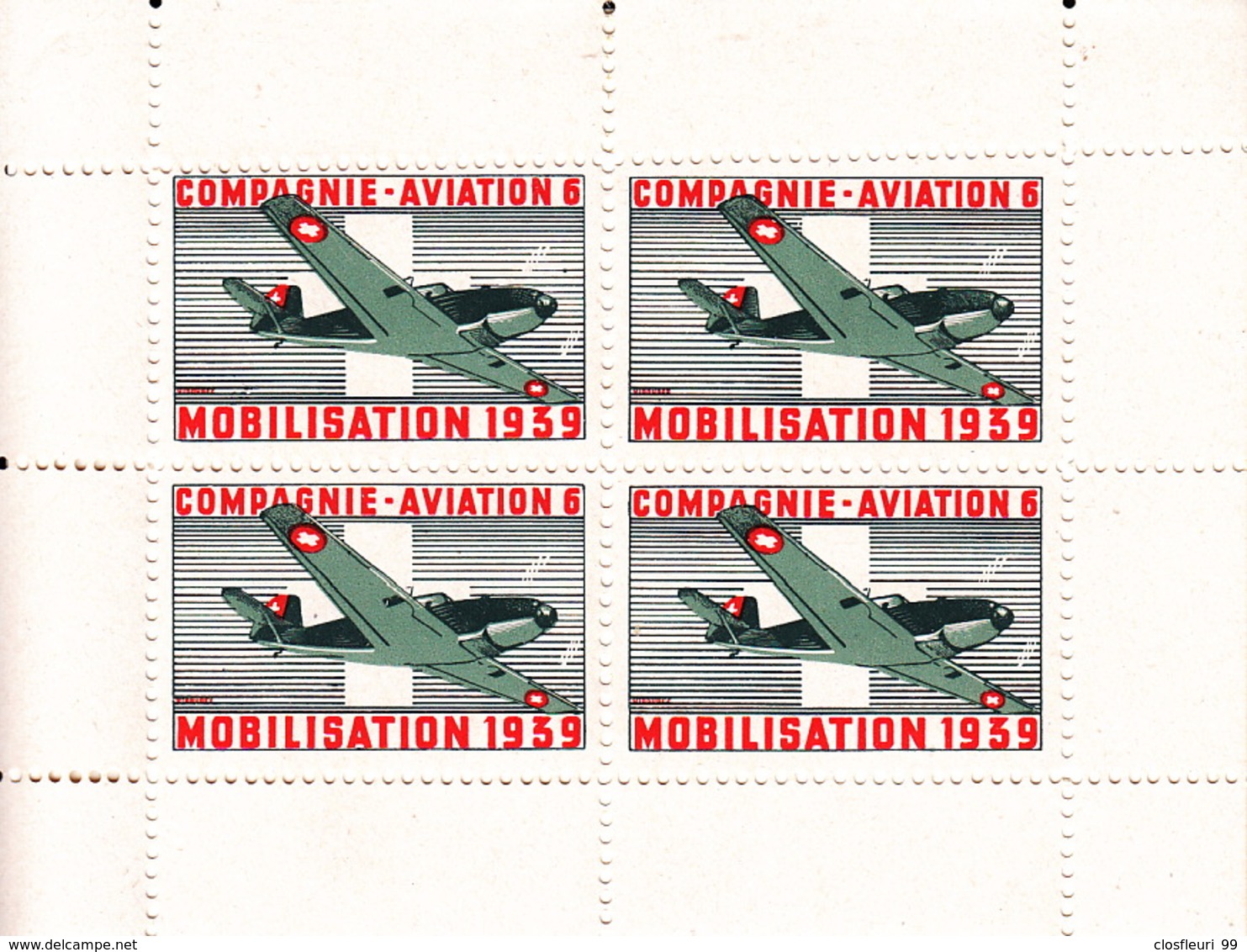 Compagnie Aviation 6 / Mobilisation 1939 / 2 Blocs De Quatre ** - Labels