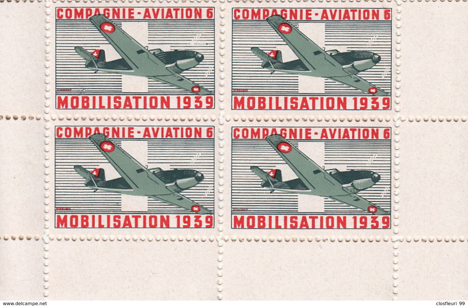 Compagnie Aviation 6 / Mobilisation 1939 / 2 Blocs De Quatre ** - Labels