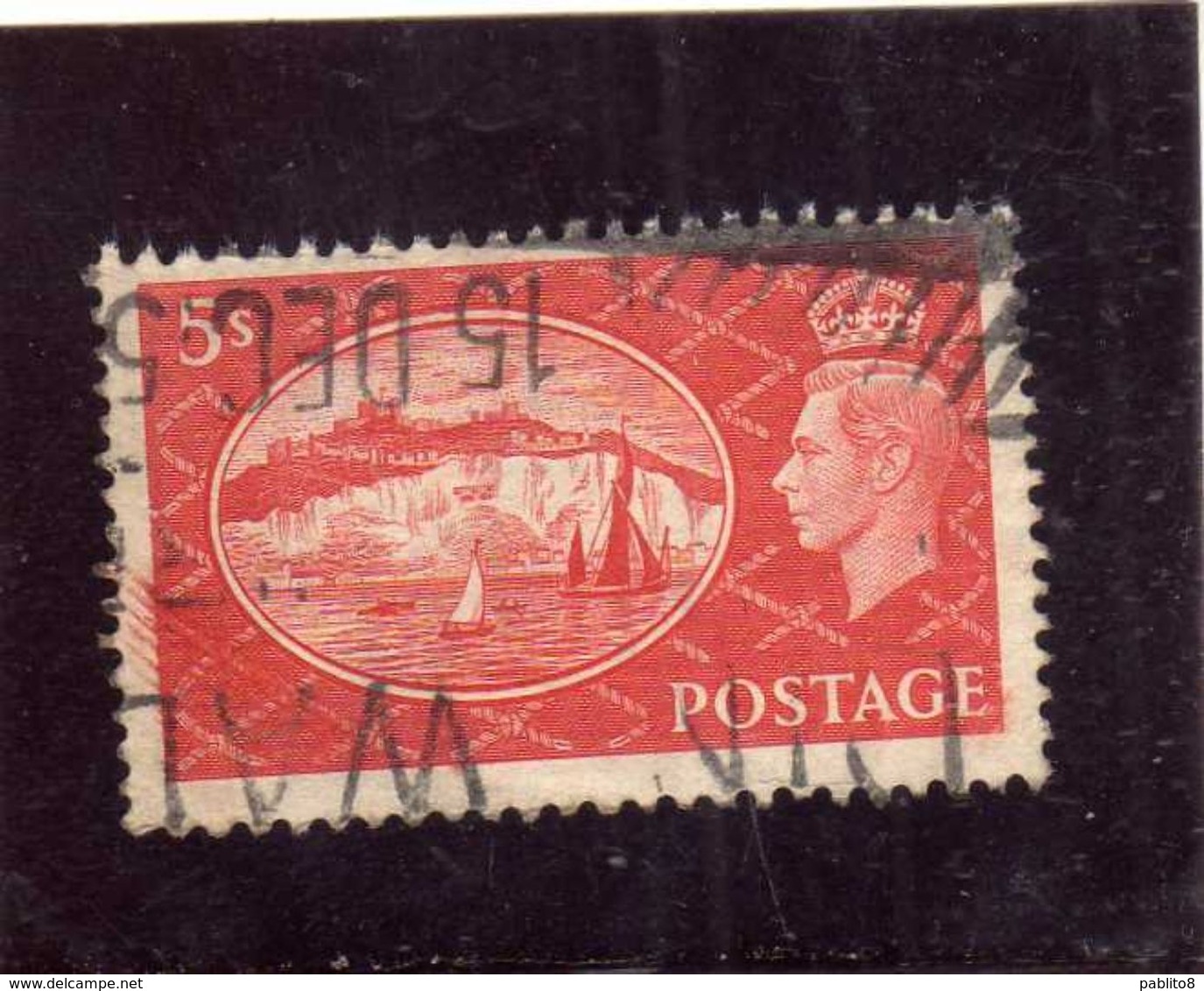 GREAT BRITAIN GRAN BRETAGNA 1951 KING GEOGE VI WHITE CLIFFS DOVER BIANCHE SCOGLIERE 5sh USATO USED OBLITERE' - Usati