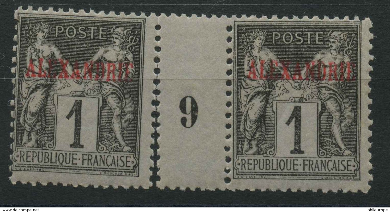 Alexandrie (1899) Millesime 9 N°1 * (charniere) (Timbre De Gauche Se Detache) - Unused Stamps