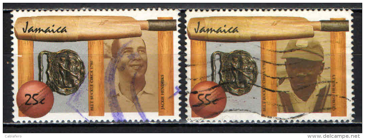 JAMAICA - 1988 - Bat, Wicket Posts, Ball, 18th Cent. Belt Buckle And Batsmen: Jackie Hendriks And George Headley - USATI - Giamaica (1962-...)