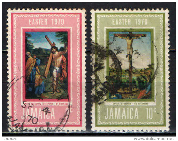 JAMAICA - 1970 - Christ Appearing To St. Peter By Annibale Carracci - Crucifixion, By ANTONELLO DA MESSINA - USATI - Giamaica (1962-...)