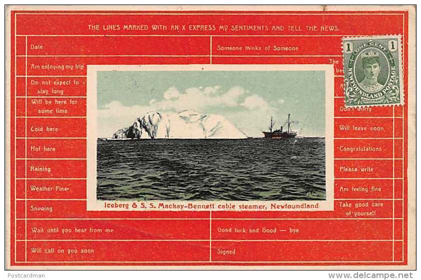 Newfoundland - Iceberg And S.S. Mackay-Bennett Cable Steamer - Publ. Ayre And Sons. - Other & Unclassified