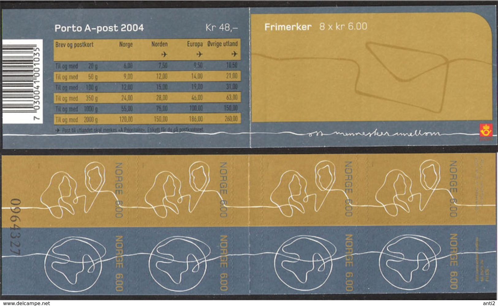 Norge Norway  2004 Person To Person,  Self-adhesive;, Mi 1488-1489 In  Booklet   MNH(**) - Unused Stamps