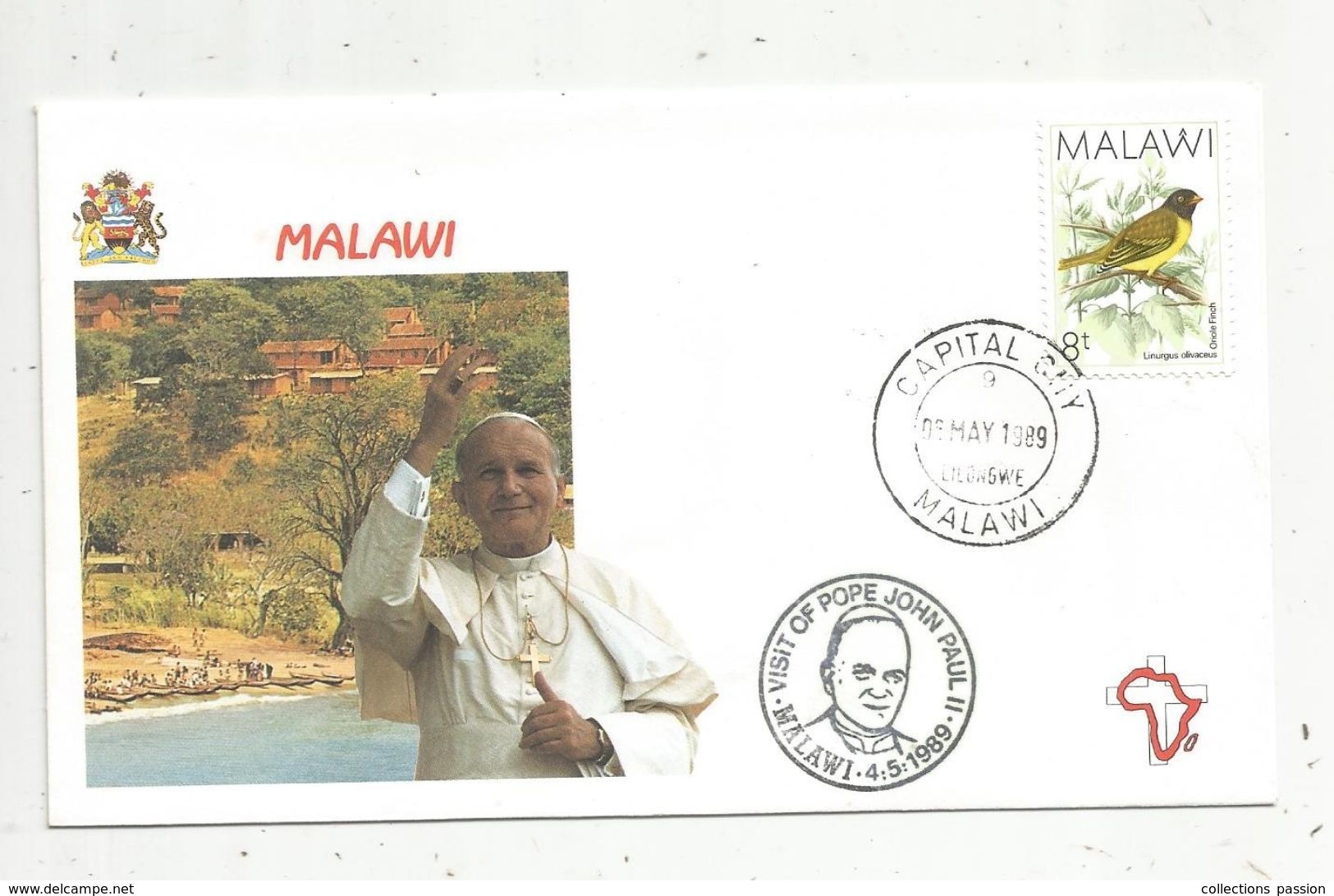 Premier Jour , FDC, Malawi, Visit Of Pope John Paul II , Malawi , Capital City ,  5-5-1989 - Malawi (1964-...)