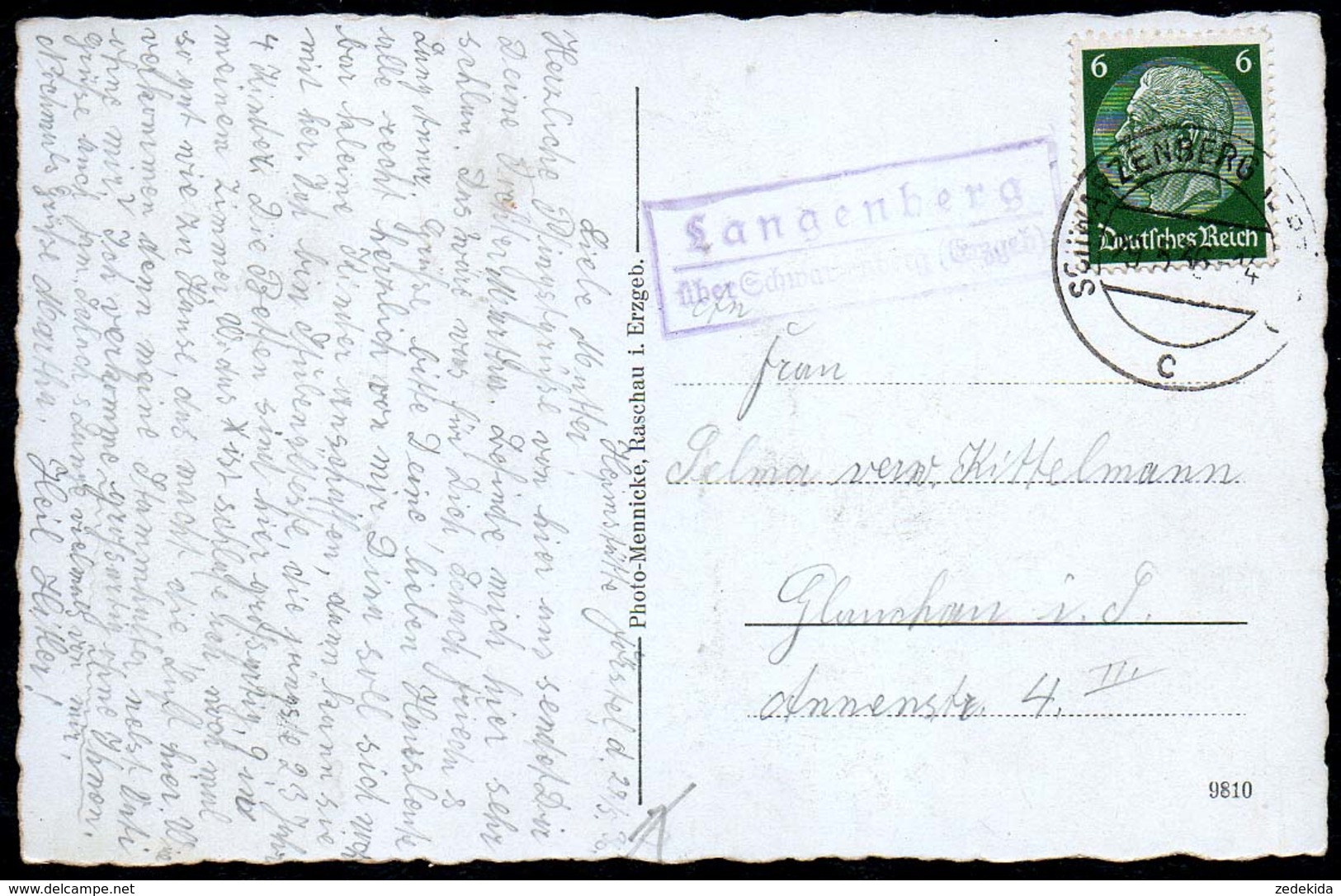 B1876 - Langenberg Schwarzenberg Land - Heimstätte Förstel - Landpoststempel Landpost - Mennicke - Schwarzenberg (Erzgeb.)