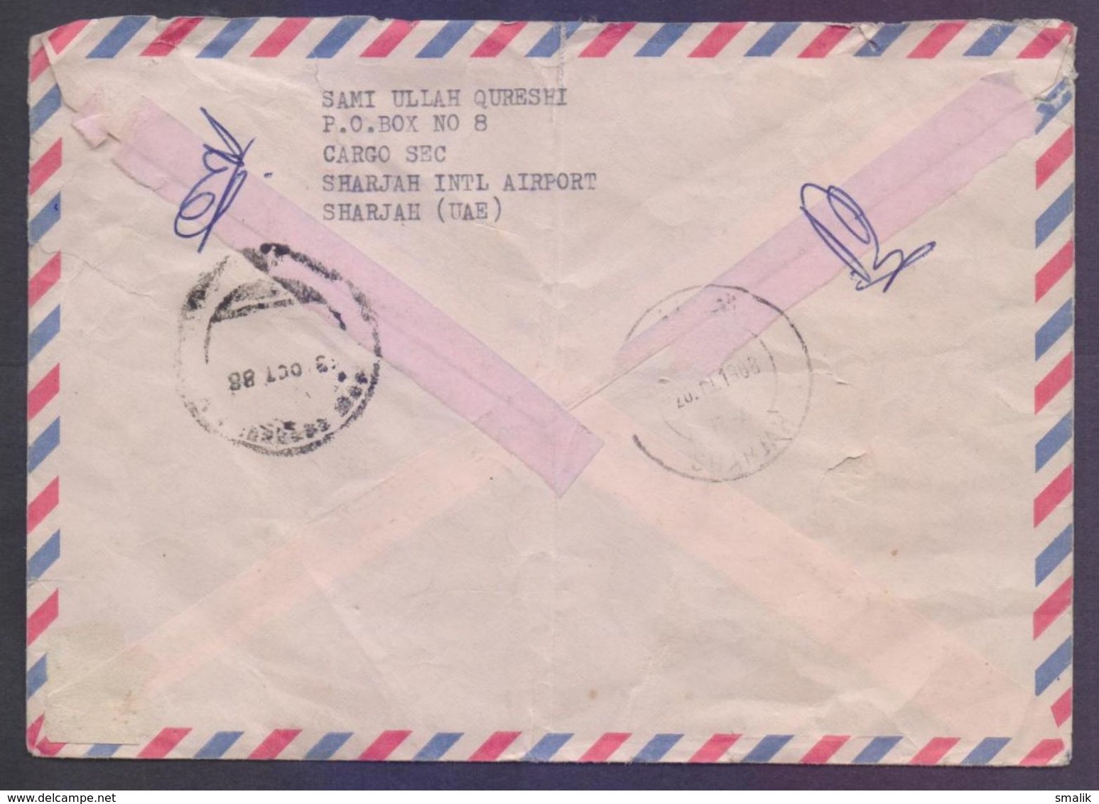 UAE United Arab Emirates Postal History, Meter Franking Cover Used 1988 Registered From SHARJAH - United Arab Emirates (General)