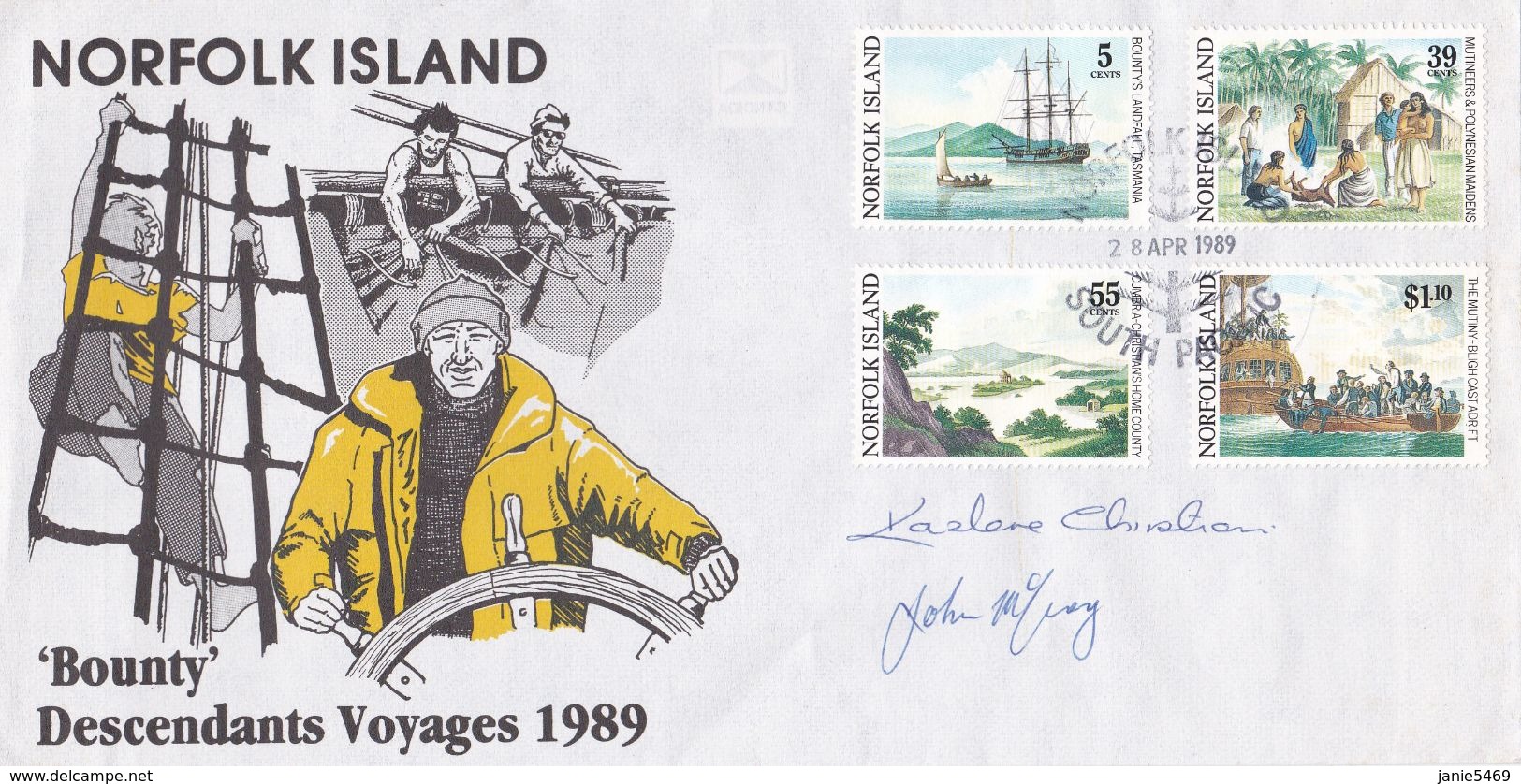 Norfolk Island 1989 Bounty Descendants Voyages Souvenir Cover, Signed.This Is Cover 1949 - Norfolk Island