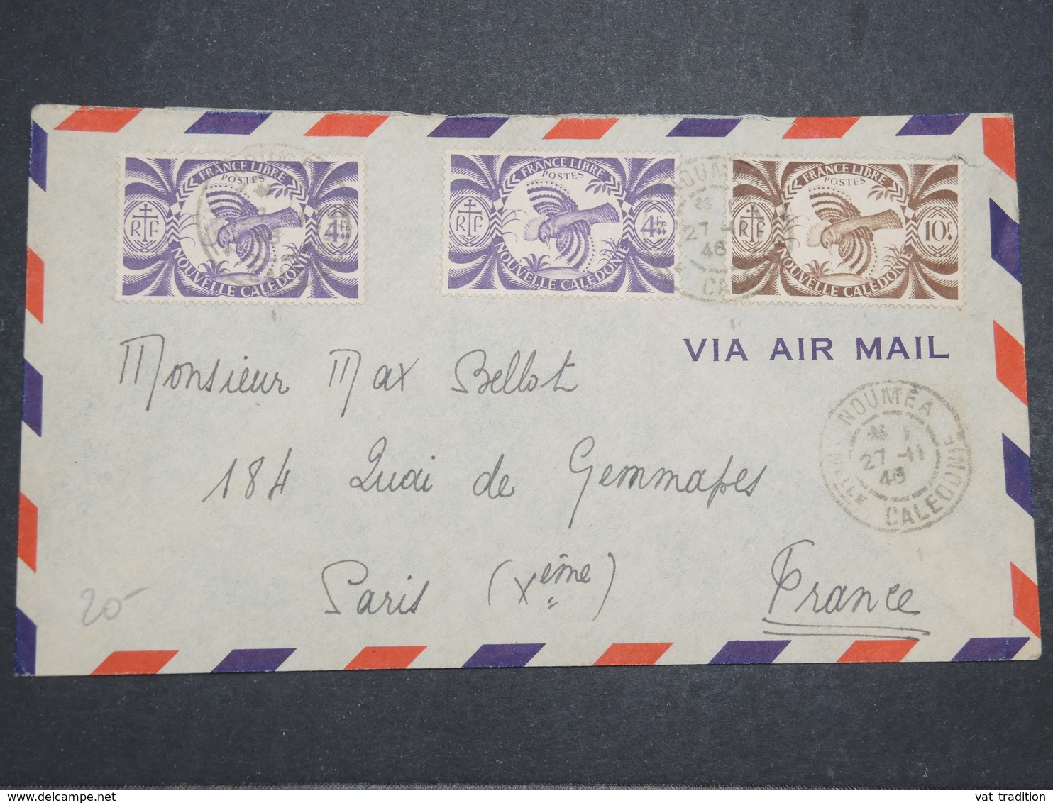 NOUVELLE CALÉDONIE - Enveloppe De Nouméa Pour Paris En 1946 , Affranchissement " France Libre " - L 14694 - Storia Postale