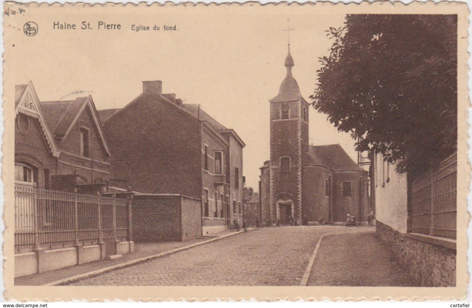 HAINE-ST.-PIERRE-EGLISE DU FOND-BELLE ANIMATION-EDIT.THIRION-CARTE ENVOYEE-1937-VOYEZ LES 2 SCANS - La Louvière