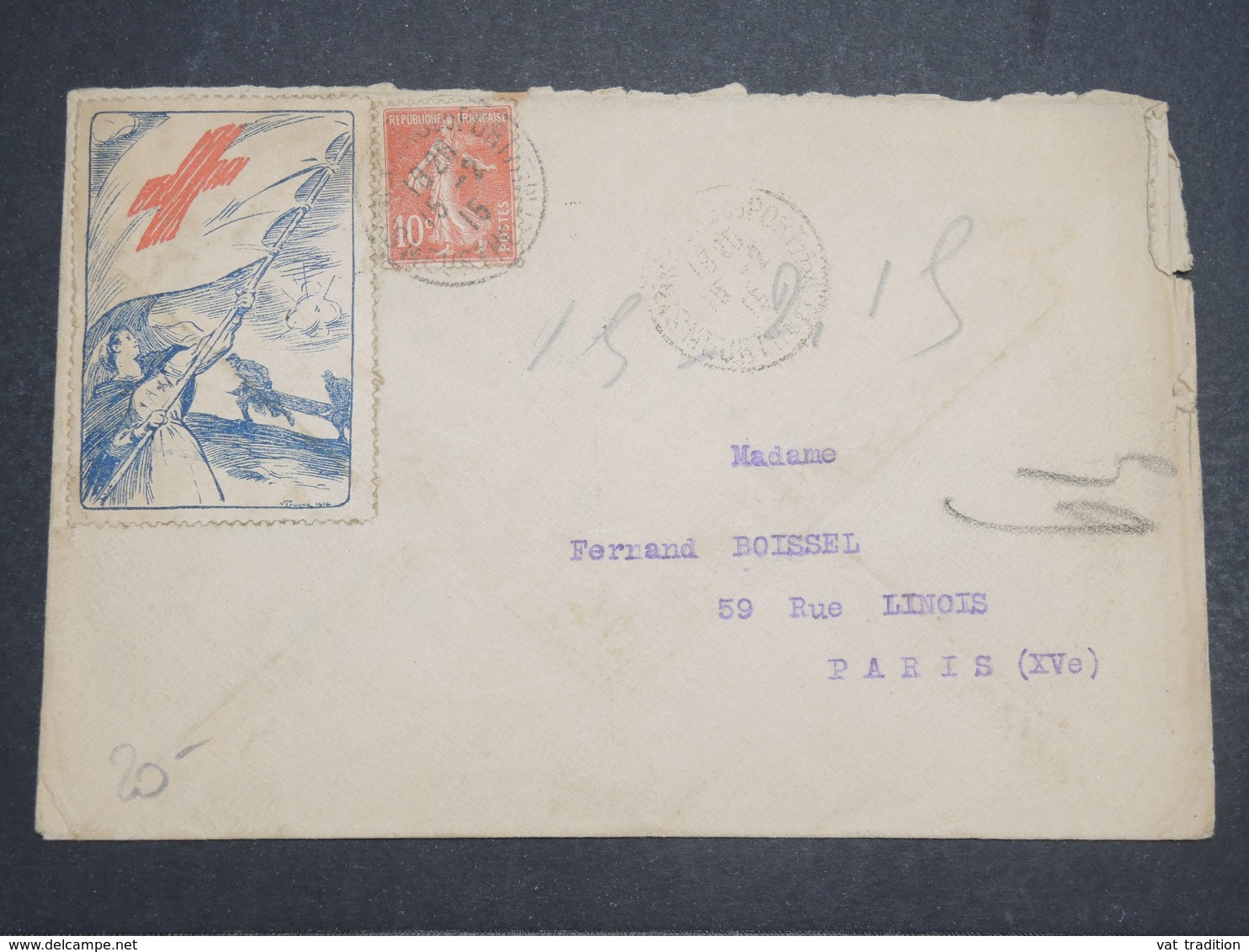 FRANCE - Vignette Croix Rouge Sur Enveloppe En 1915 - L 14698 - Red Cross