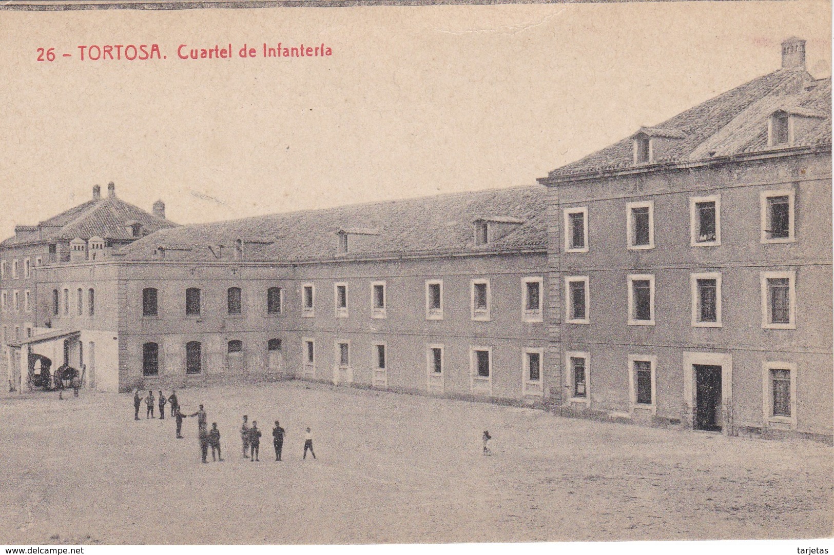 26 POSTAL DE TORTOSA DEL CUARTEL DE INFANTERIA (FOTOTIPIA THOMAS) (TARRAGONA) FIRMA RAMON VALLES I SANZ - Tarragona