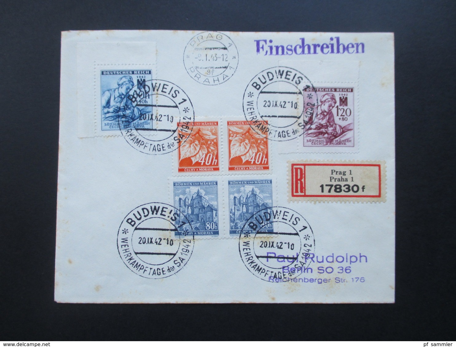 Böhmen Und Mähren 1942 / 43 SST / Sonderbeleg Ca. 3 Monate Später Echt Gelaufen Prag - Berlin! R-Brief Prag 1 17830 F - Brieven En Documenten