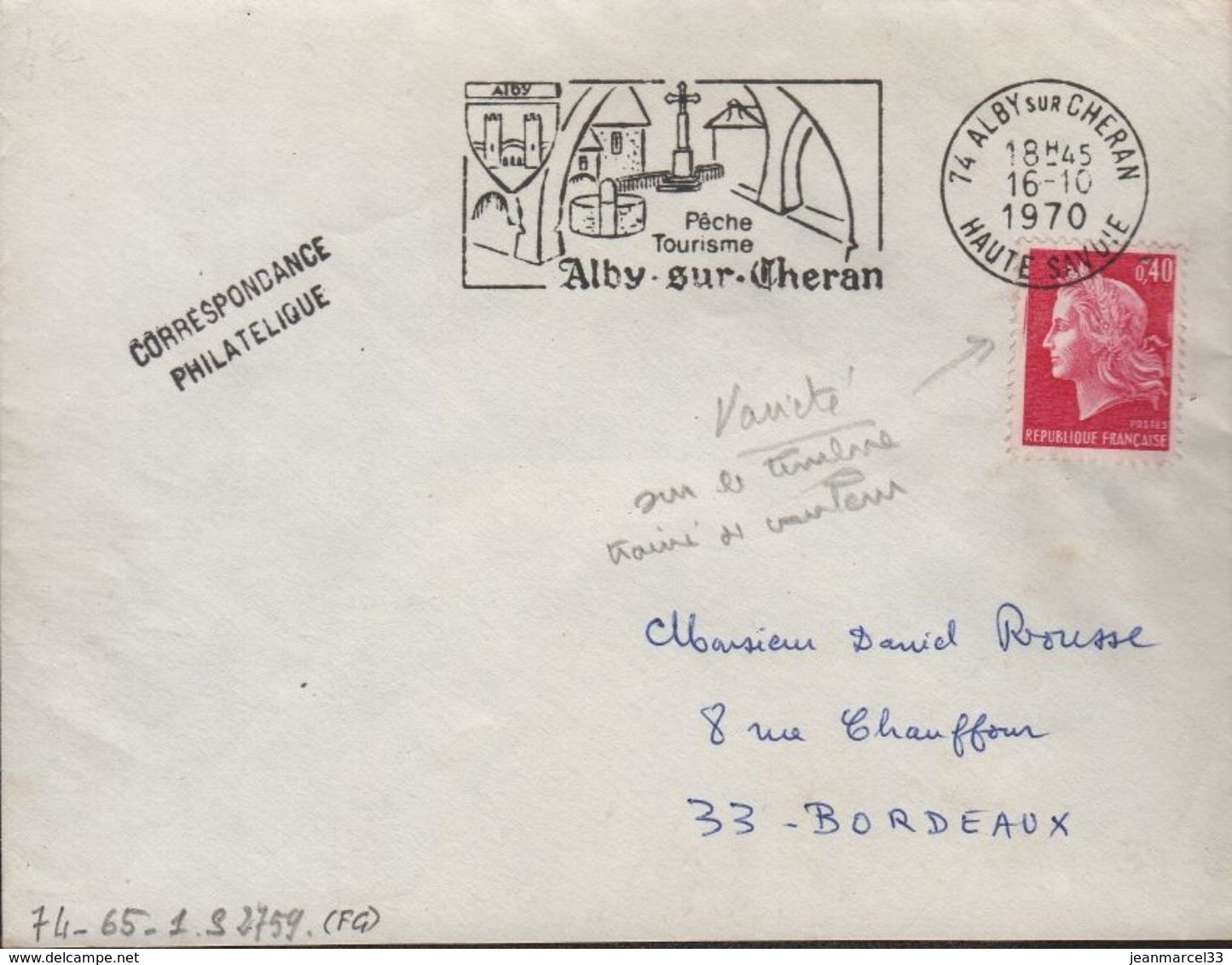 Lettre Variété Sur 0,40 Muller Rouge "trait Rouge Dans La Bande Gauche Au Niveau Des Yeux - Cartas & Documentos