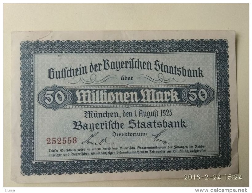GERMANIA Munchen 50 Milione Mark 1923 - [11] Emissioni Locali