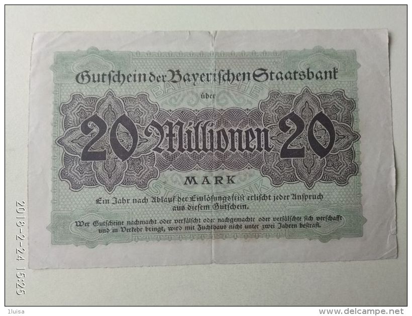 GERMANIA Munchen 20 Milioni Mark 1923 - [11] Emissioni Locali