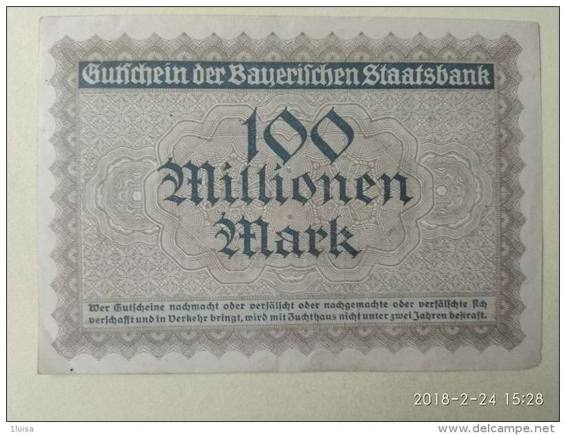 GERMANIA Munchen 100 Milioni Mark 1923 - [11] Emissioni Locali