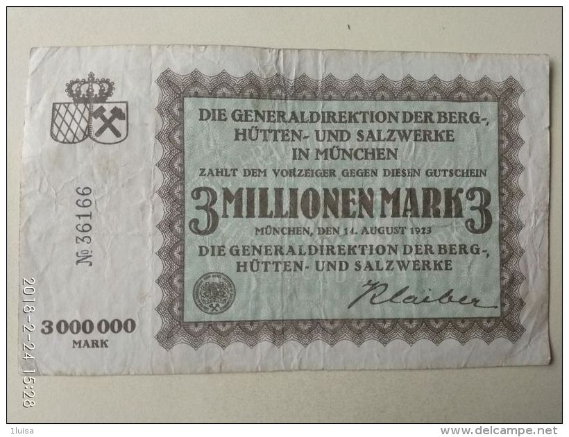 Munchen 3 Milioni Mark 1923 - Lokale Ausgaben