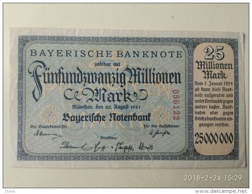 GERMANIA Munchen 25 Milioni Mark 1923 - [11] Local Banknote Issues